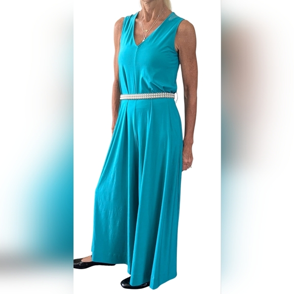 Coldesina Teal Wide Leg Sleeveless Jumpsuit XS/S V Neck Lounge Resort - Picture 6 of 7
